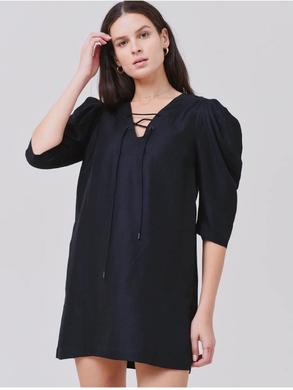 Ba&Sh Black Lace-Up Puff Sleeve Mini Dress